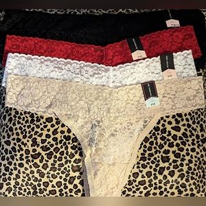 4 prs of Ambrielle brand undies 3 thongs 1 Cheeky BNWT Red White Cream Black Lg